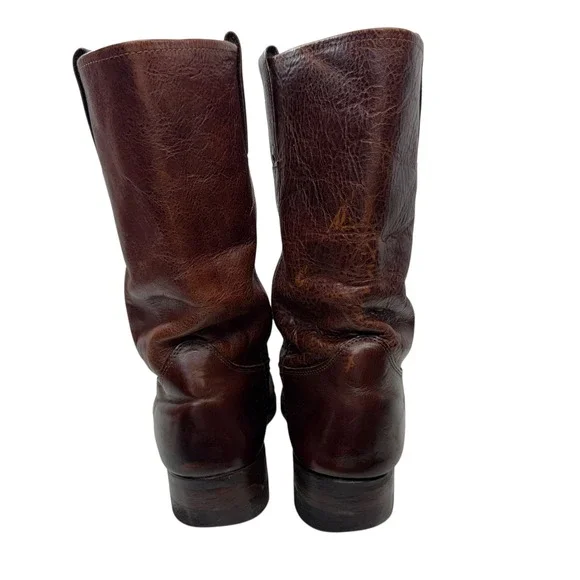 Frye Nash Roper Boots Square Toe Mens 11.5 N Vintage Brown Pebbled Leather